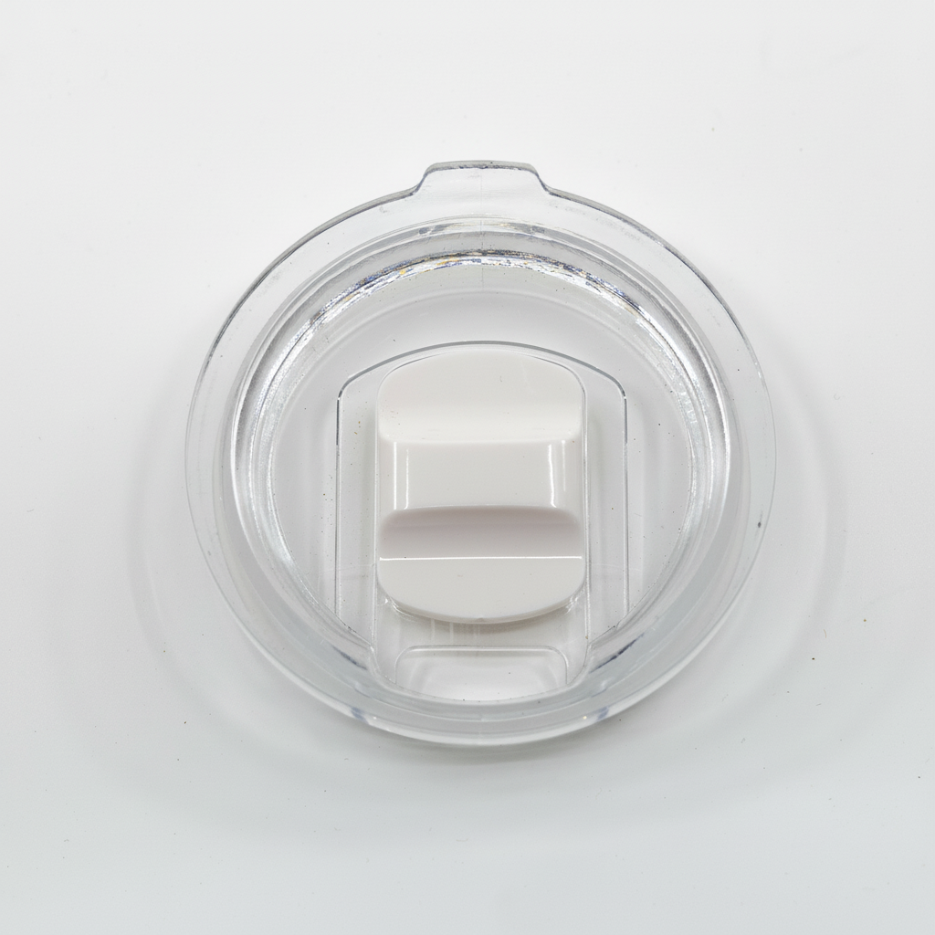 Top view of spill-resistant lid on insulated easy-grip cup